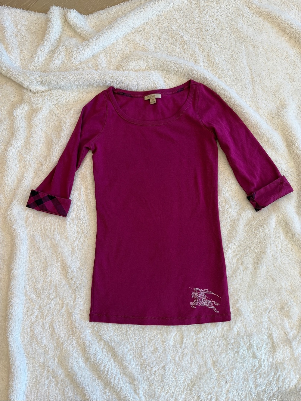 Burberry Women’s Magenta Scoop-Neck 3/4 Sleeve Top